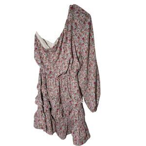 Lush XS Floral Bloom Core Coquette Whimsy One Shoulder Dainty Ruffle Mini Dress